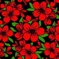 seamless pattern of red large exotic flowers with a black outline on a black background, texture, design photo