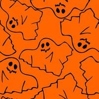 seamless contour pattern of graphic flying black ghosts on orange background, texture, design photo