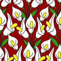 symmetrical seamless pattern of white flowers on a red background, texture, design photo