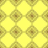 patrón gráfico impecable, adorno floral de azulejos marrones sobre fondo amarillo, textura, diseño foto