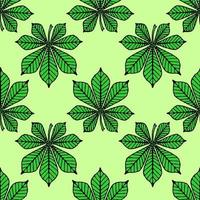 seamless symmetrical pattern of green graphic chestnut leaves on a light green background, texture, design photo