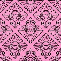 seamless graphic pattern, floral black ornament tile on pink background, texture, design photo