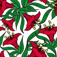 seamless pattern of red large exotic flowers with a black outline on a white background, texture, design photo