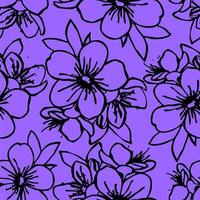 seamless pattern of black contours of flowers on a blue background, texture, design photo