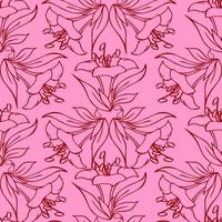 seamless contour pattern of large red graphic flowers on a pink background, texture, design photo