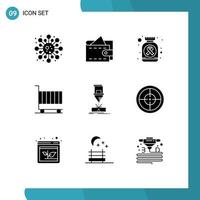 Group of 9 Modern Solid Glyphs Set for engineering shopping medicine marketing cart Editable Vector Design Elements