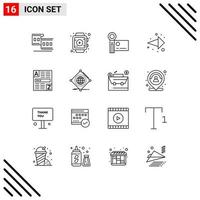 16 Universal Outlines Set for Web and Mobile Applications code browser digital camera right arrow Editable Vector Design Elements