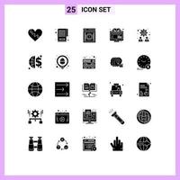 Set of 25 Commercial Solid Glyphs pack for online learning alert e warning Editable Vector Design Elements