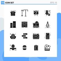 Set of 16 Modern UI Icons Symbols Signs for buildings recording presentation professional mic Editable Vector Design Elements