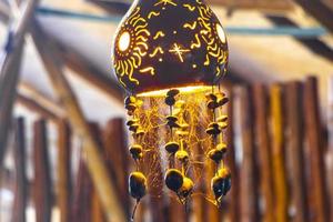 Beautiful decorative homemade lamps lights on Holbox island Mexico. photo