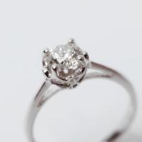 Close up of an elegant engagement diamond ring. photo