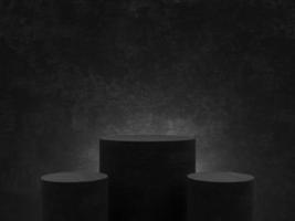 Black stone podium stand on minimal pedestal stage. empty product display mockup platform or cosmetic presentation showcase. 3d rendering. photo