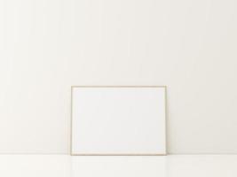 Frame with poster mockup standing on the white floor. minimalist frame mockup. 3d rendering photo