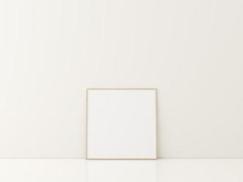 Frame with poster mockup standing on the white floor. minimalist frame mockup. 3d rendering photo