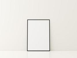 Frame with poster mockup standing on the white floor. minimalist frame mockup. 3d rendering photo