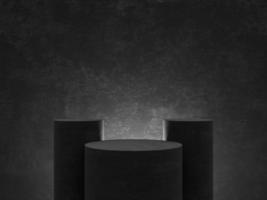 Black stone podium stand on minimal pedestal stage. empty product display mockup platform or cosmetic presentation showcase. 3d rendering. photo