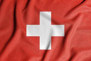 National flag of the Switzerland. The main symbol of an independent country. Flag of Switzerland. An attribute of the large size of a democratic state. photo