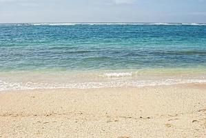 beautiful sandy beach and soft blue ocean wave photo