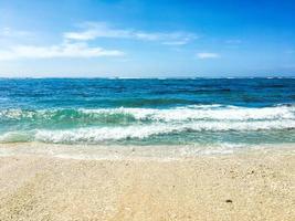 beautiful sandy beach and soft blue ocean wave photo