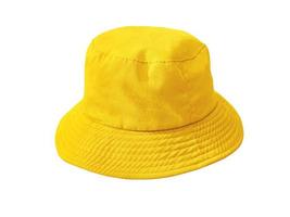 Yellow bucket hat isolated on white photo