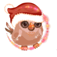 Sparrow in santa hat. Hand drawn png