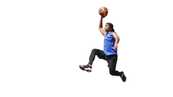 Aziatisch basketbal speler aan het doen dunk jumping naar partituur met knipsel pad png