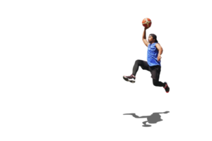 jogador de basquete asiático fazendo dunk jumping para marcar com traçado de recorte png