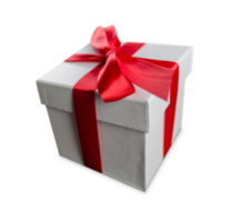 caja de regalo blanca png transparente con cinta roja y lazo.