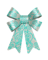 Transparent PNG Beautiful Bow with Silver Glitter and Teal Curly Design.