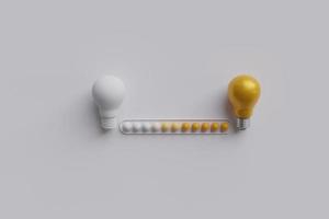 Loading ideas. Processing load bar and light bulb on white background. concepts of new big idea, innovation, creativity, problem solving and brainstorming. 3D rendering illustration photo