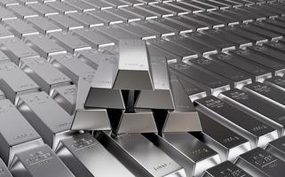 Silver price and Banking concept.  Stack of silver bars. 3d illustration photo