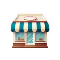 piatto cartone animato stile negozio facciata davanti Visualizza. moderno piatto storefront o supermercato design. png