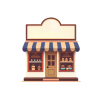 Flat cartoon style shop facade front view. Modern flat storefront or supermarket design. png