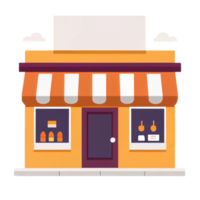 Flat cartoon style shop facade front view. Modern flat storefront or supermarket design. png