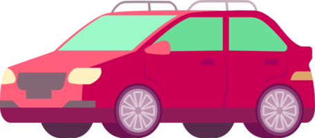 Colorful car illustration. Flat style automobile. Profile projection, side view. PNG with transparent background.