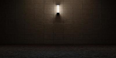 Brick wall background and brick floor Empty scene with lights at night 3D illustration photo