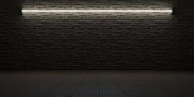 Brick wall background and brick floor Empty scene with lights at night 3D illustration photo