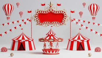 Podio de carnaval 3d con muchas atracciones y tiendas carpa de circo ilustración 3d foto