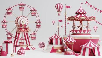 3d Carnival podium with many rides and shops circus tent 3d illustration photo