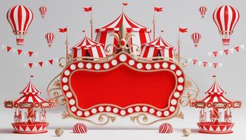 Podio de carnaval 3d con muchas atracciones y tiendas carpa de circo ilustración 3d foto