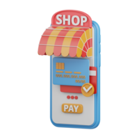 3d rendering mobile payment isolated useful for ecommerce, shopping and business online design png