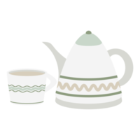 Hygge themed flat teapot and glasses element collection set png