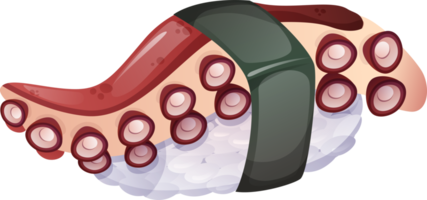 sushi tako nigiri ou polvo com arroz japonês. ilustração colorida isolada em fundo transparente. png