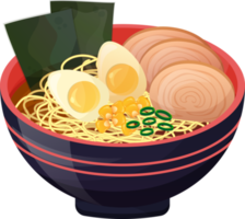 Ramen with egg. Japanese noodle food. Colorful illustration on transparent background.