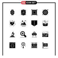 Universal Icon Symbols Group of 16 Modern Solid Glyphs of cupid seo seeds quality box Editable Vector Design Elements