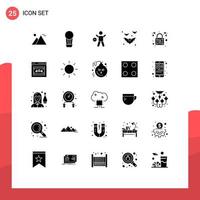 Mobile Interface Solid Glyph Set of 25 Pictograms of heart halloween exercise bats man Editable Vector Design Elements