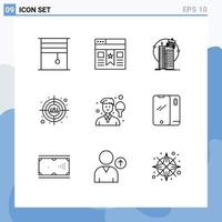 9 Creative Icons Modern Signs and Symbols of head shot target website auditory satellite Editable Vector Design Elements