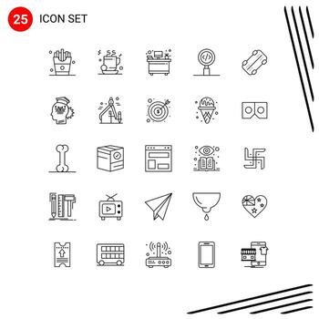 paquete de 25 líneas modernas, signos y símbolos para medios de impresión web, como la programación del escritorio de búsqueda de patinetas, la codificación de elementos de diseño de vectores editables