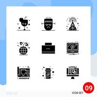 Group of 9 Modern Solid Glyphs Set for bag environment mask ecology tower Editable Vector Design Elements