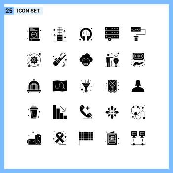 Universal Icon Symbols Group of 25 Modern Solid Glyphs of arrows pattern communication devices approve Editable Vector Design Elements